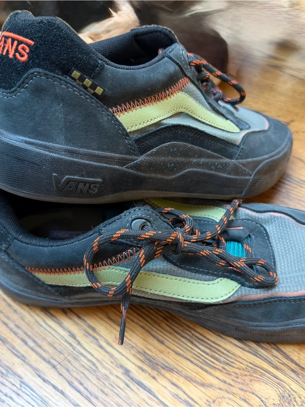 Vans Men's Gray Sneakers with Green and Orange Accents